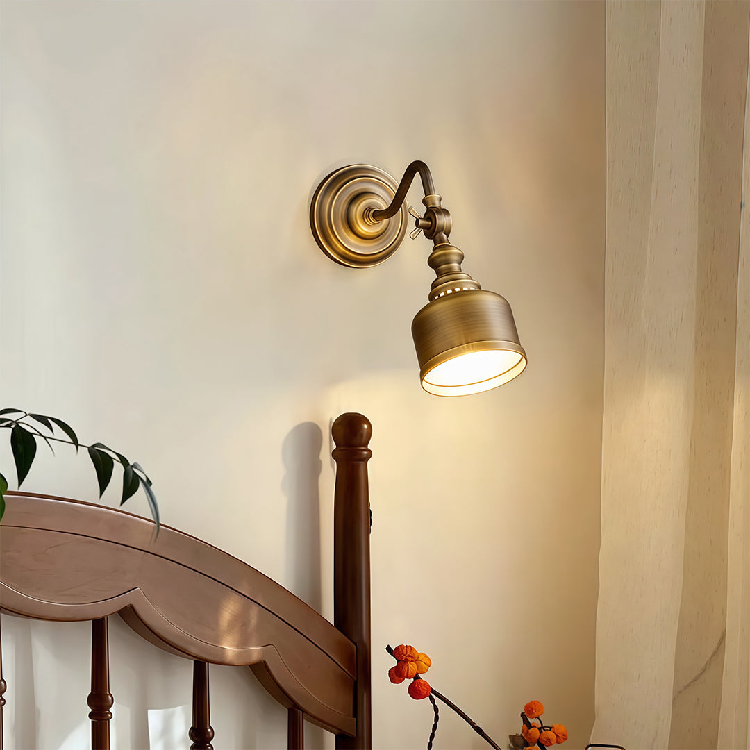 American Retro Solid Brass LED Wall Sconce for Bedroom and Living Room