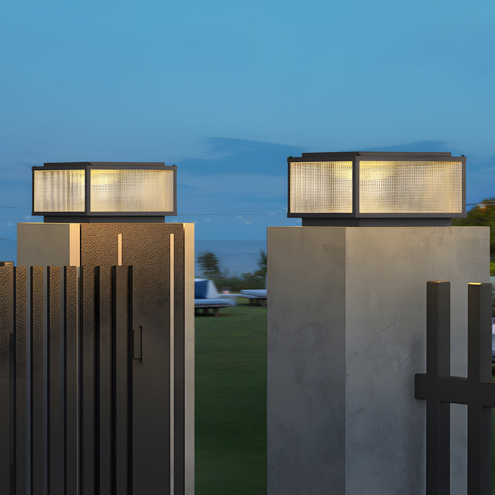 Modern Square Outdoor Pillar Light in Matte Black Aluminum