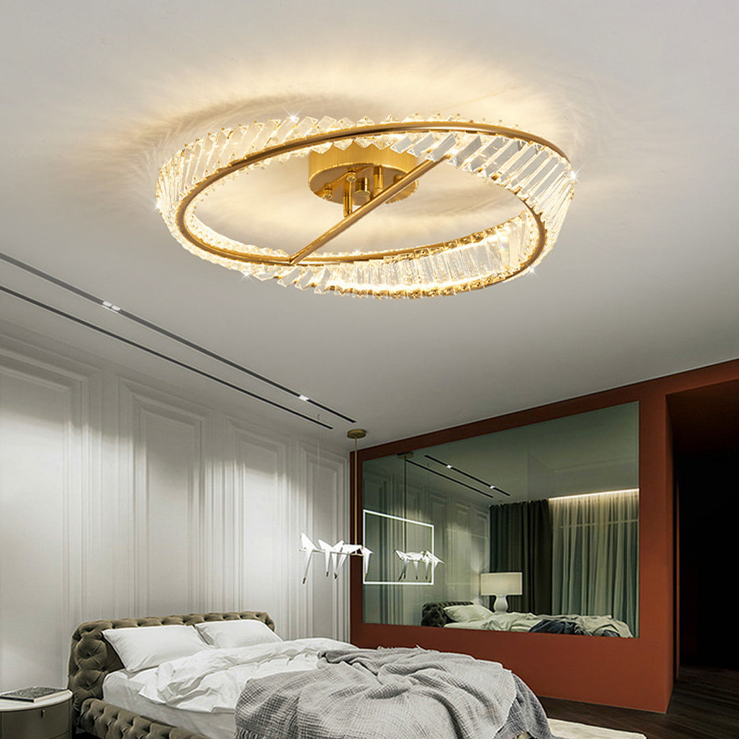 Mobius Gold Crystal Flush Mount Ceiling Light – Modern Luxury LED Ring