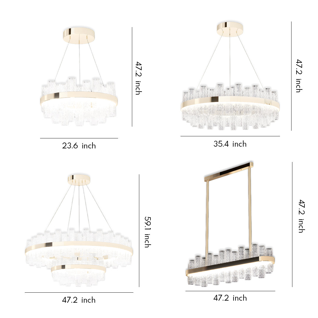 Crackled Glass LED Chandelier with Gold Stainless Steel Frame