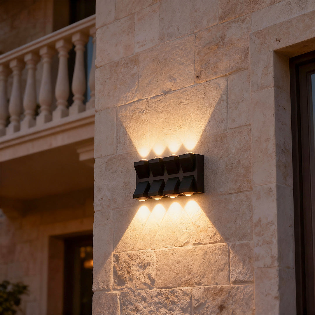 Outdoor Up & Down Wall Sconce in Matte Black, 8-Head LED