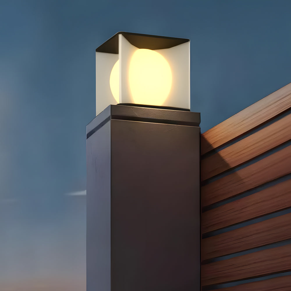 Square Stainless Steel Outdoor Pillar Light with Acrylic Shade