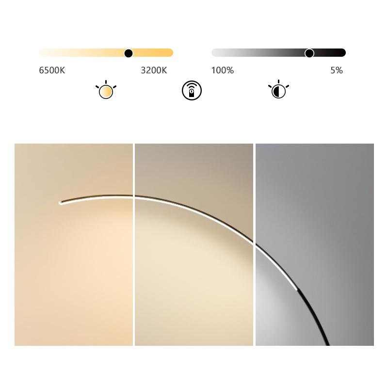 Arc Floor Lamp with Remote Control, Modern LED Aluminum Design