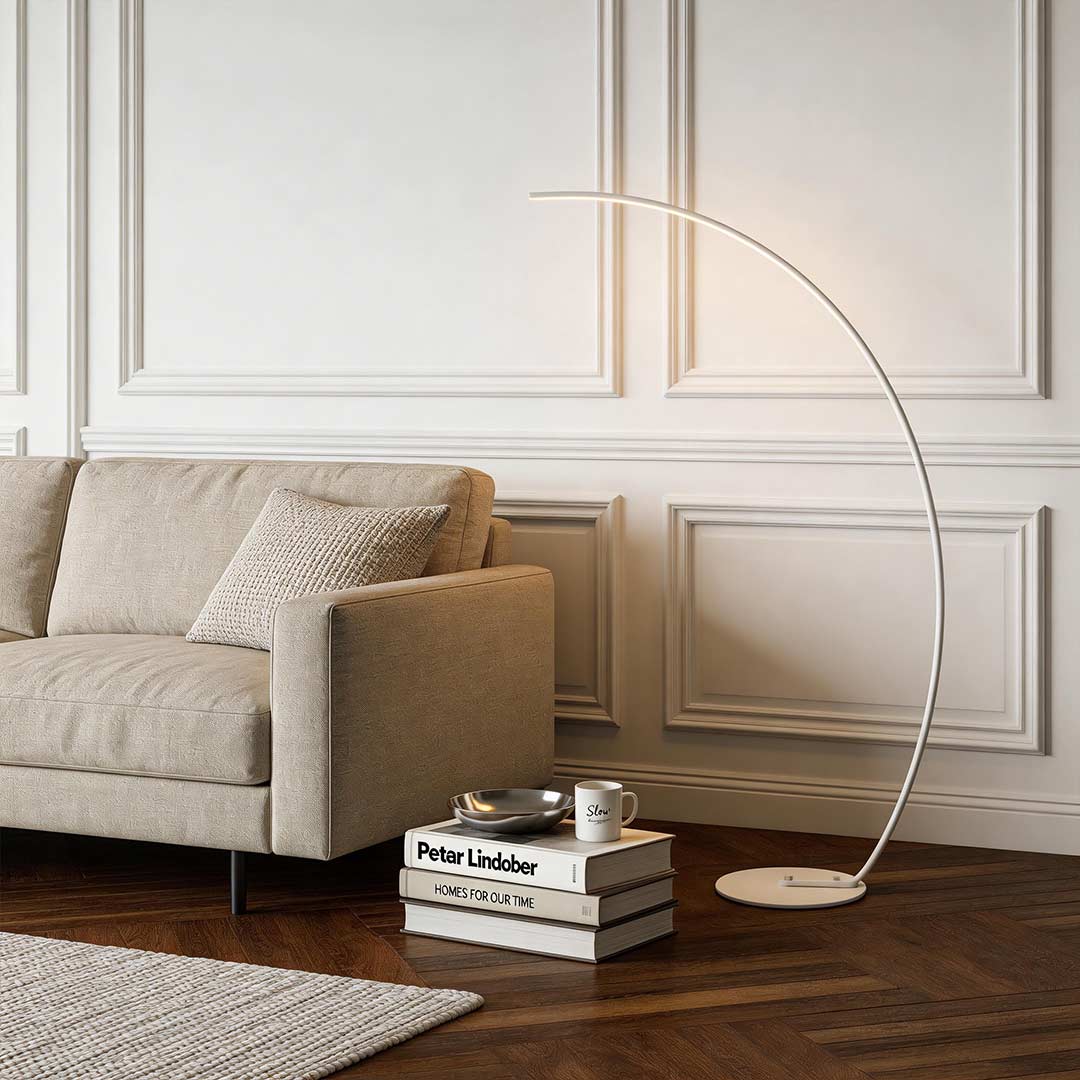 Arc Floor Lamp with Remote Control, Modern LED Aluminum Design