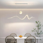 Art Deco Moon Pendant Light with Adjustable Chain, Dimmable LED Linear Suspension