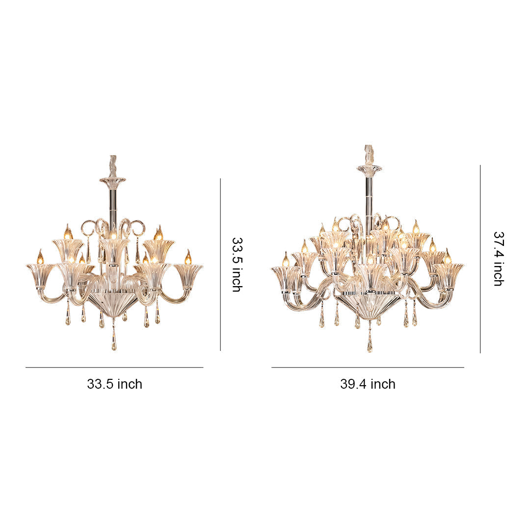 French Art Glass Chandelier with Elegant Hardware, 12 or 18 Lights