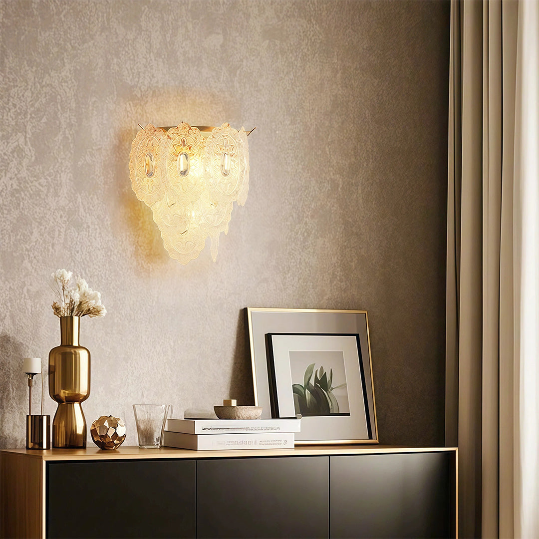 French Art Deco Copper Wall Sconce with Clear Glass Shades