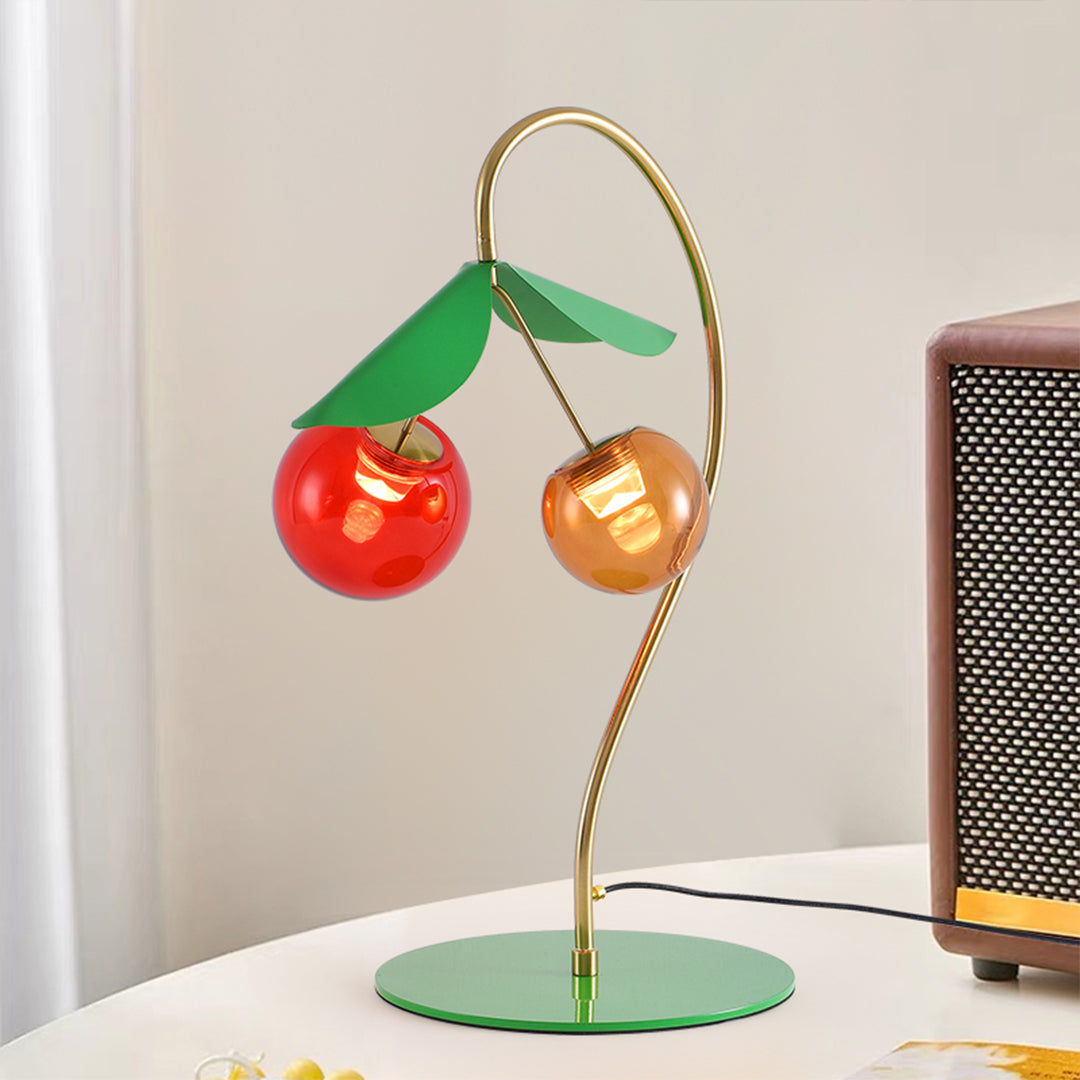 Nordic Cherry Stained Glass LED Table Lamp, Dual-Head Designer Desk Light