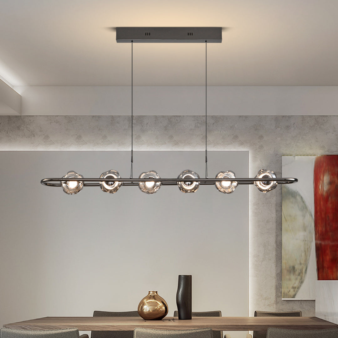Modern Rise and Fall Pendant Light with Ribbed Glass Shade