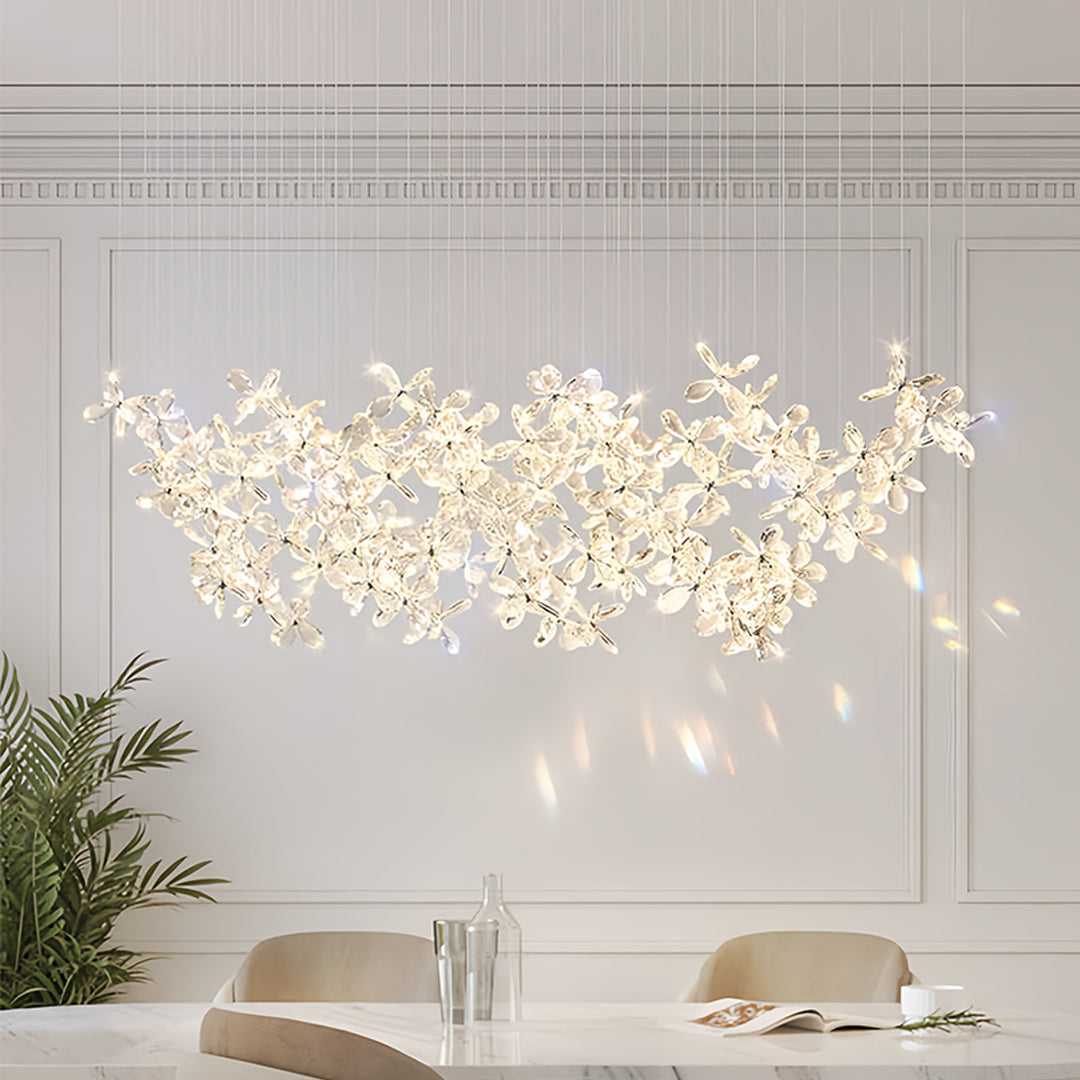 Italian Rock Crystal Chandelier with Flower-Shaped Crystal Shades