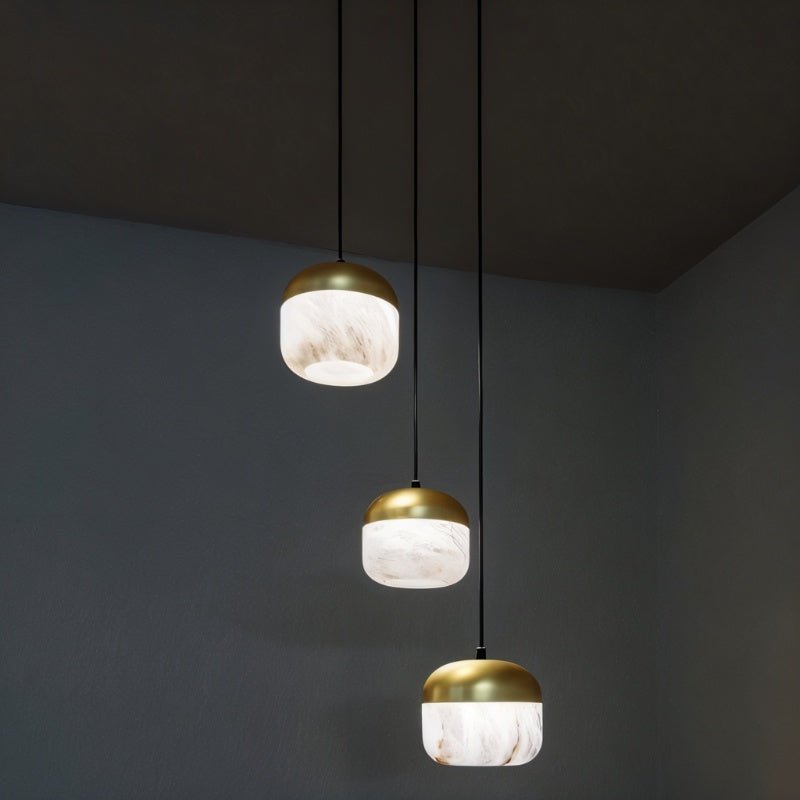 Asta Alabaster Pendant Light – Sculptural Gold Metal & Natural Stone Chandelier