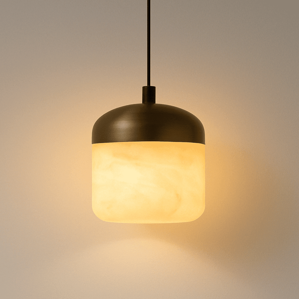 Asta Alabaster Pendant Light – Sculptural Gold Metal & Natural Stone Chandelier