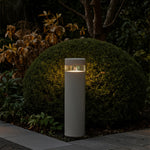Modern Outdoor Pathway Bollard Light in Sand Gray Aluminum with Warm LED Glow