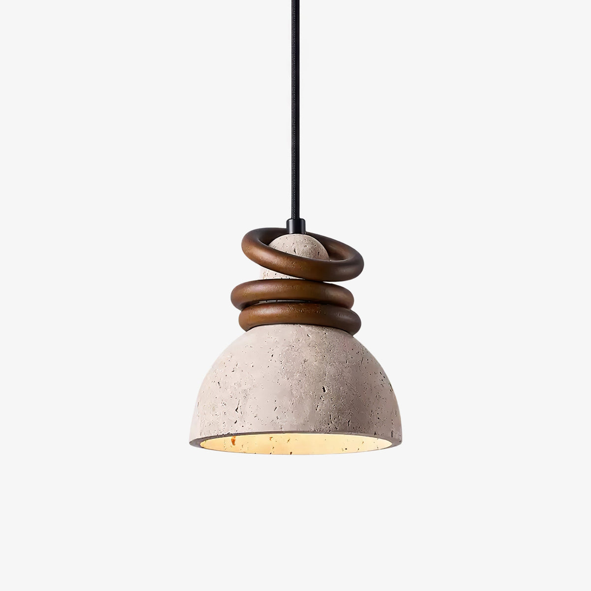 Orryn Halo Travertine Pendant Light with Walnut Accents