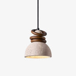 Orryn Halo Travertine Pendant Light with Walnut Accents