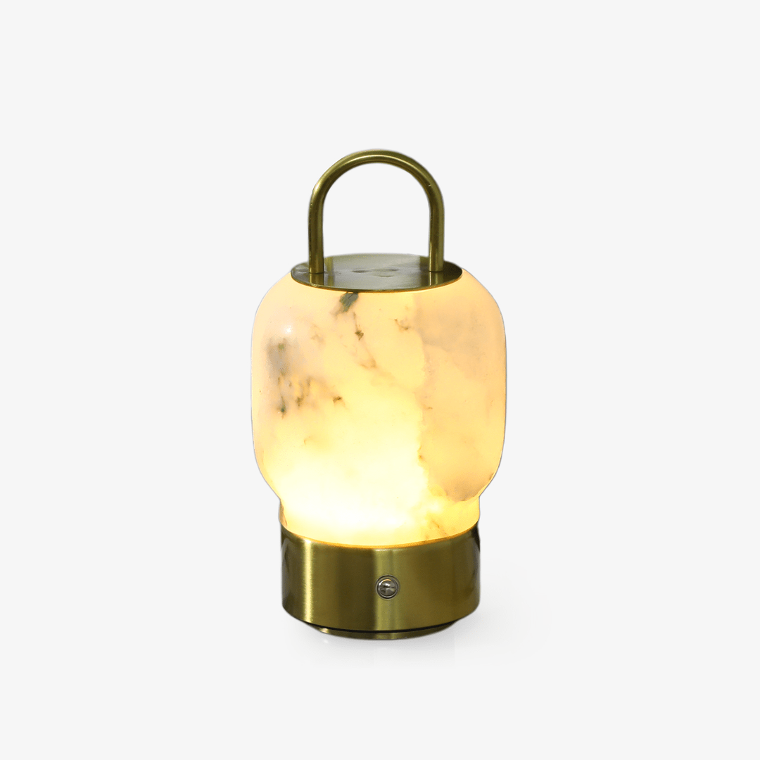 Alabaster Portable Rechargeable Table Lamp with Gold Handle