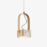Arcello Pendant Light in Oak and Travertine | Sculptural Modern Pendant
