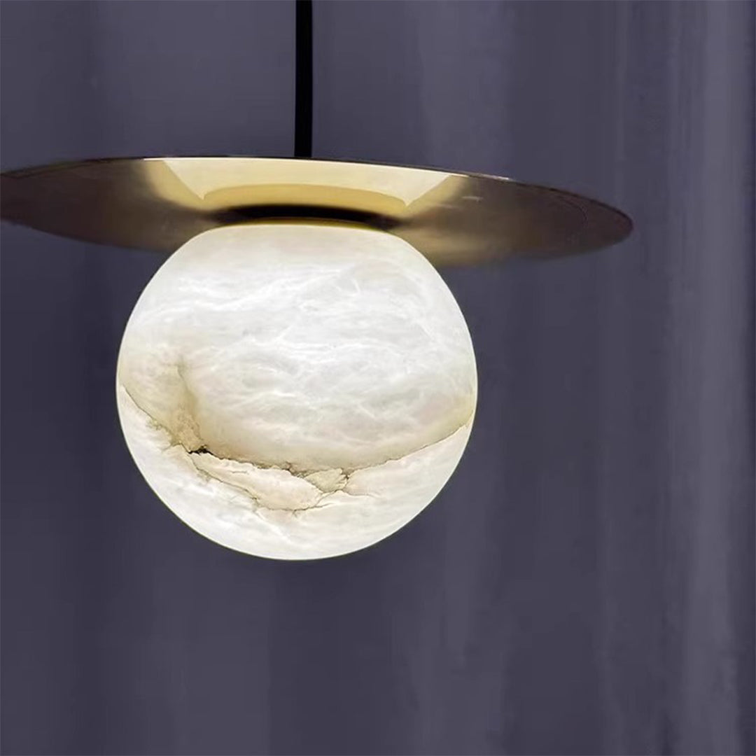 Marble Ball Pendant Light with Brass Accent – Nordic Modern Hanging Lamp