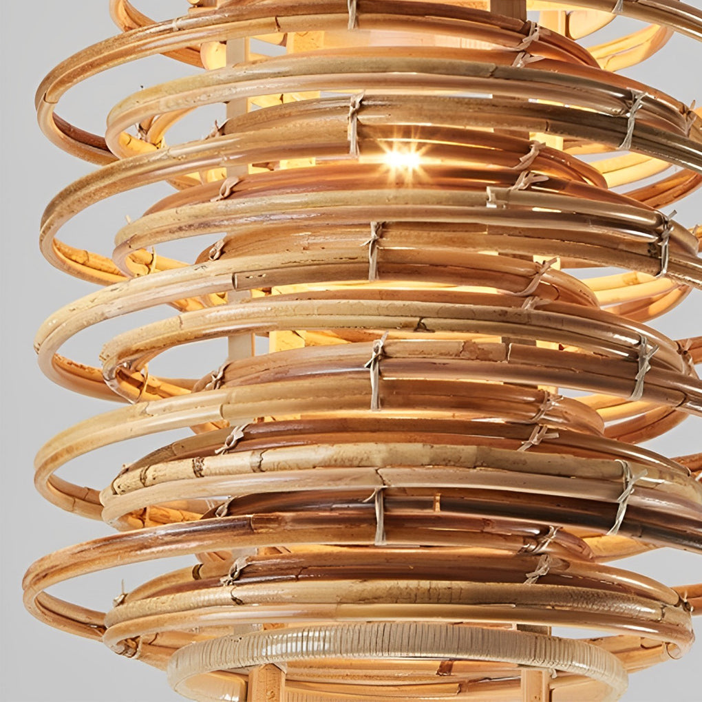 Artisan Bamboo Cylinder Pendant Light with Warm LED Glow
