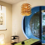 Artisan Bamboo Cylinder Pendant Light with Warm LED Glow