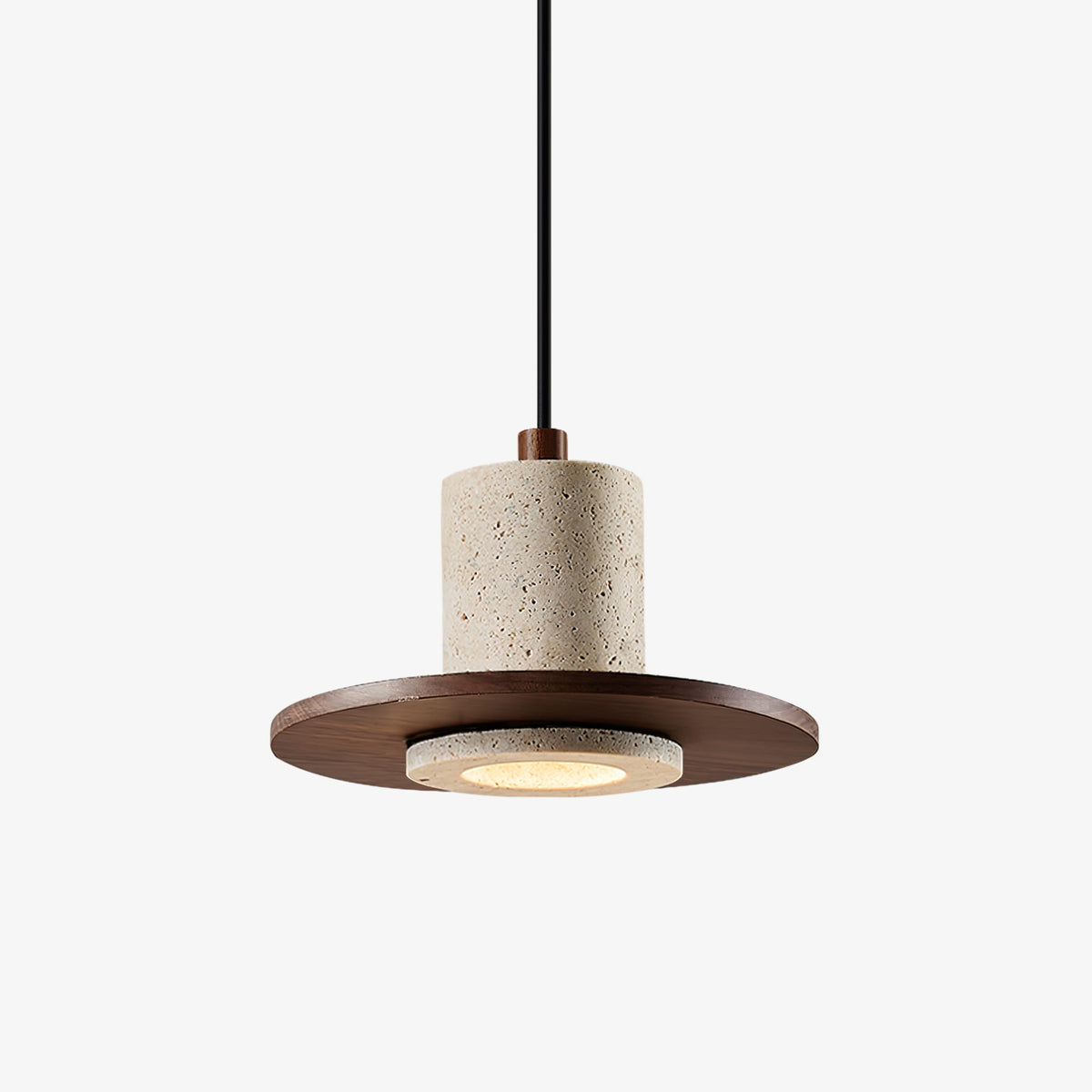 Solstice Core Travertine Pendant Light with Walnut Accent