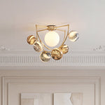 Gold Planet Semi Flush Ceiling Light – Modern Art Glass Shade