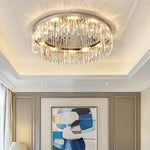 Lumina Crystal Flush Mount Ceiling Light – Modern Round Stainless Steel Fixture