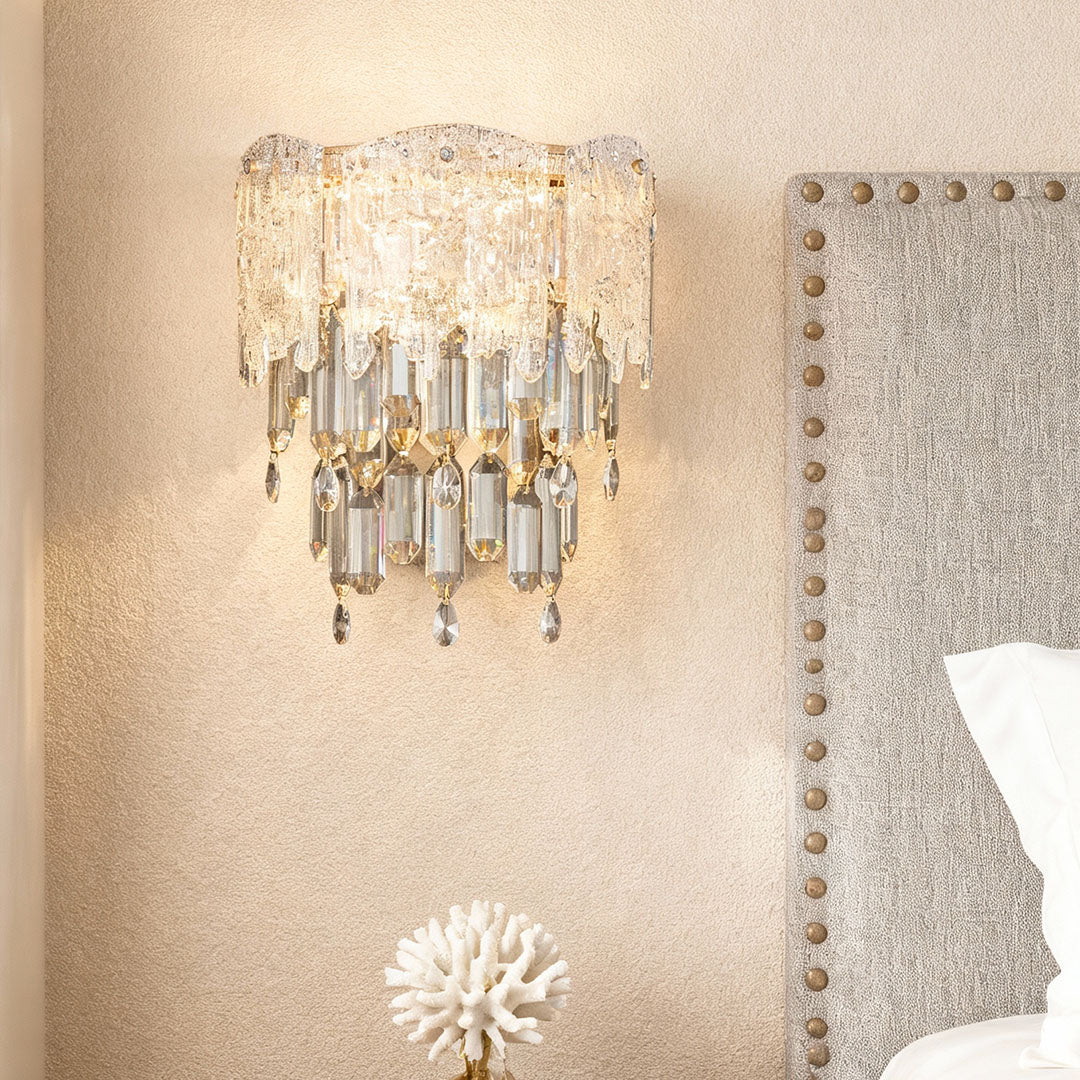 Luxury Crystal Wall Sconce with Champagne Gold Frame and LED Illumination