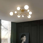 Nordic Gold Semi Flush Mount Ceiling Light with Milk Glass Shades