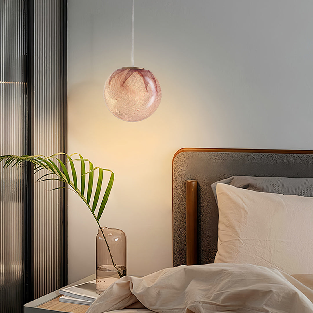 Aurelia Glass Globe Pendant Light in Purple Metal for Modern Interiors