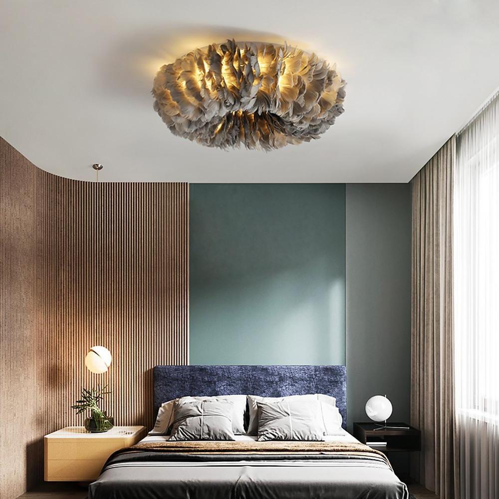 Aurelia Round Feather LED Flush Mount Ceiling Light – Nordic-Inspired Ambient Illumination