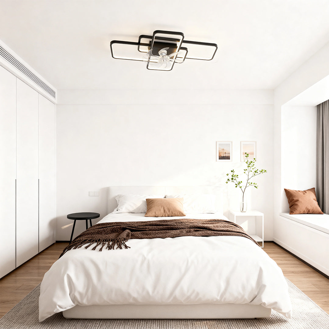 Modern Ceiling Fan with LED Light, Acrylic Shade, Clear ABS Blades
