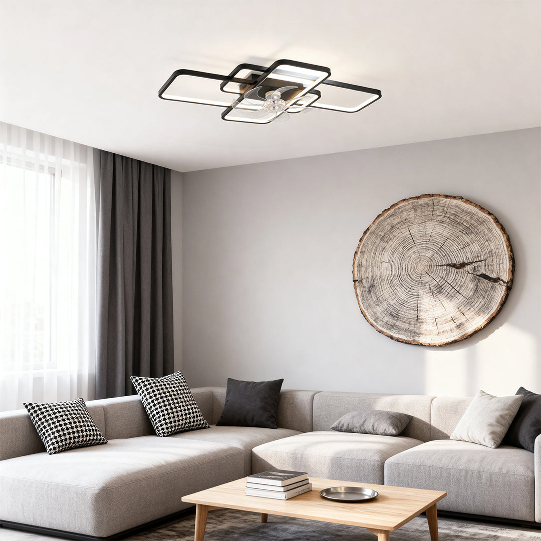 Modern Ceiling Fan with LED Light, Acrylic Shade, Clear ABS Blades