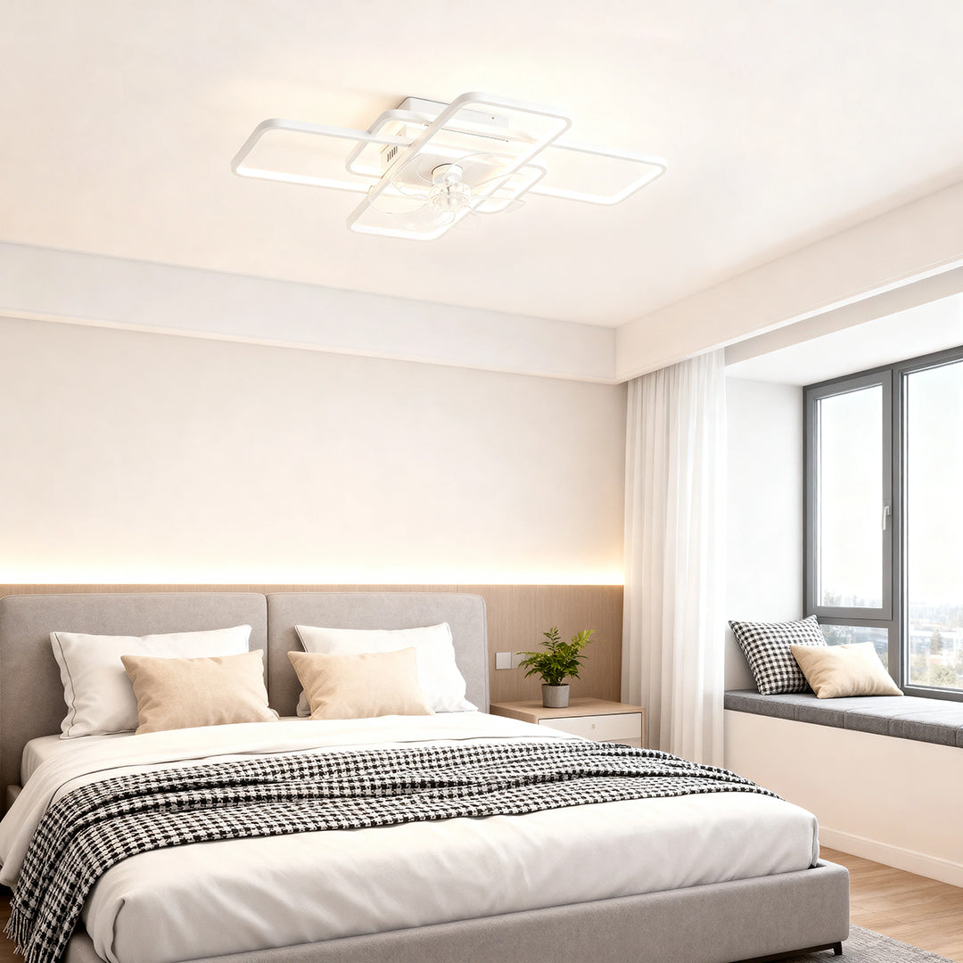 Modern Ceiling Fan with LED Light, Acrylic Shade, Clear ABS Blades