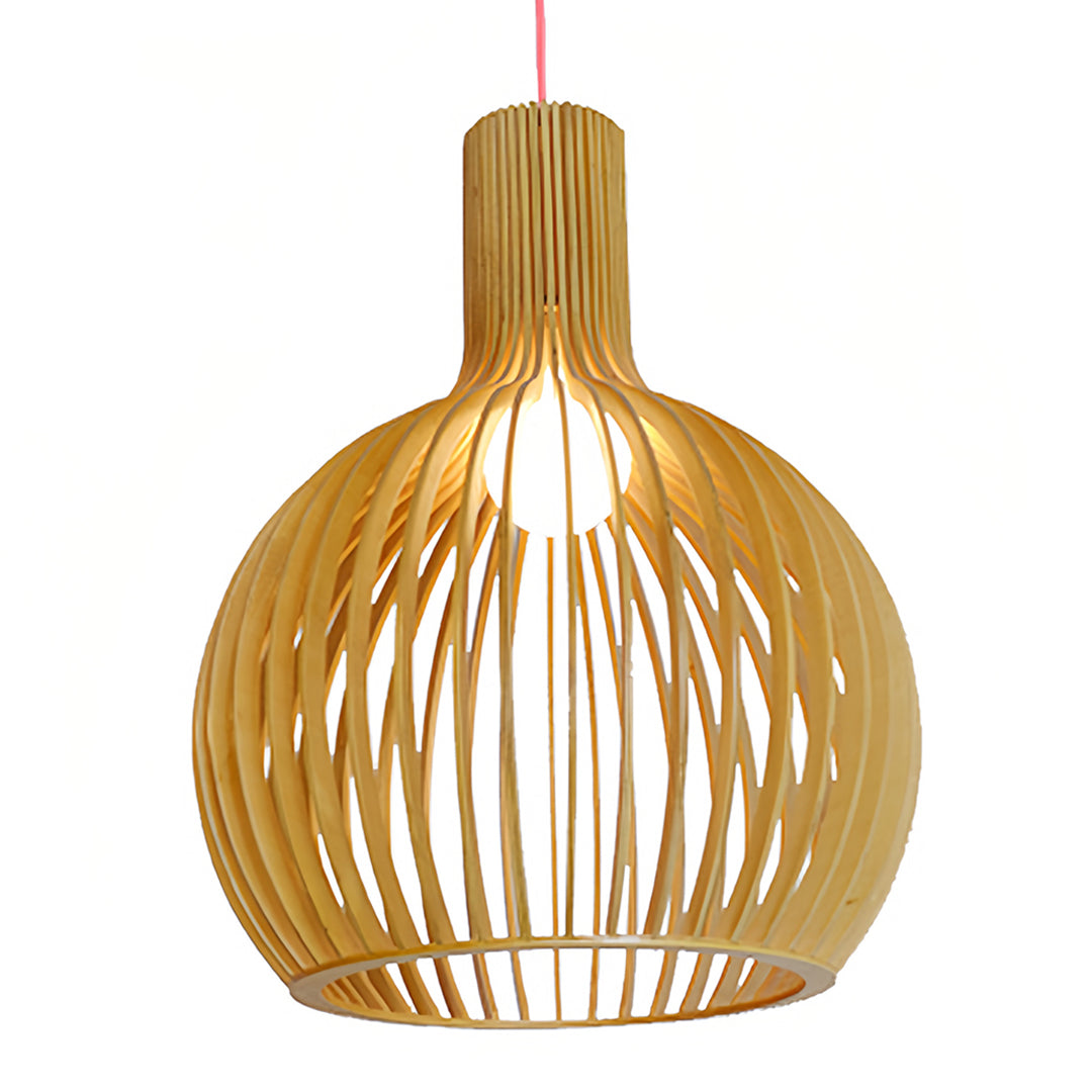 Handcrafted Wooden Birdcage Pendant Light with E27 Socket