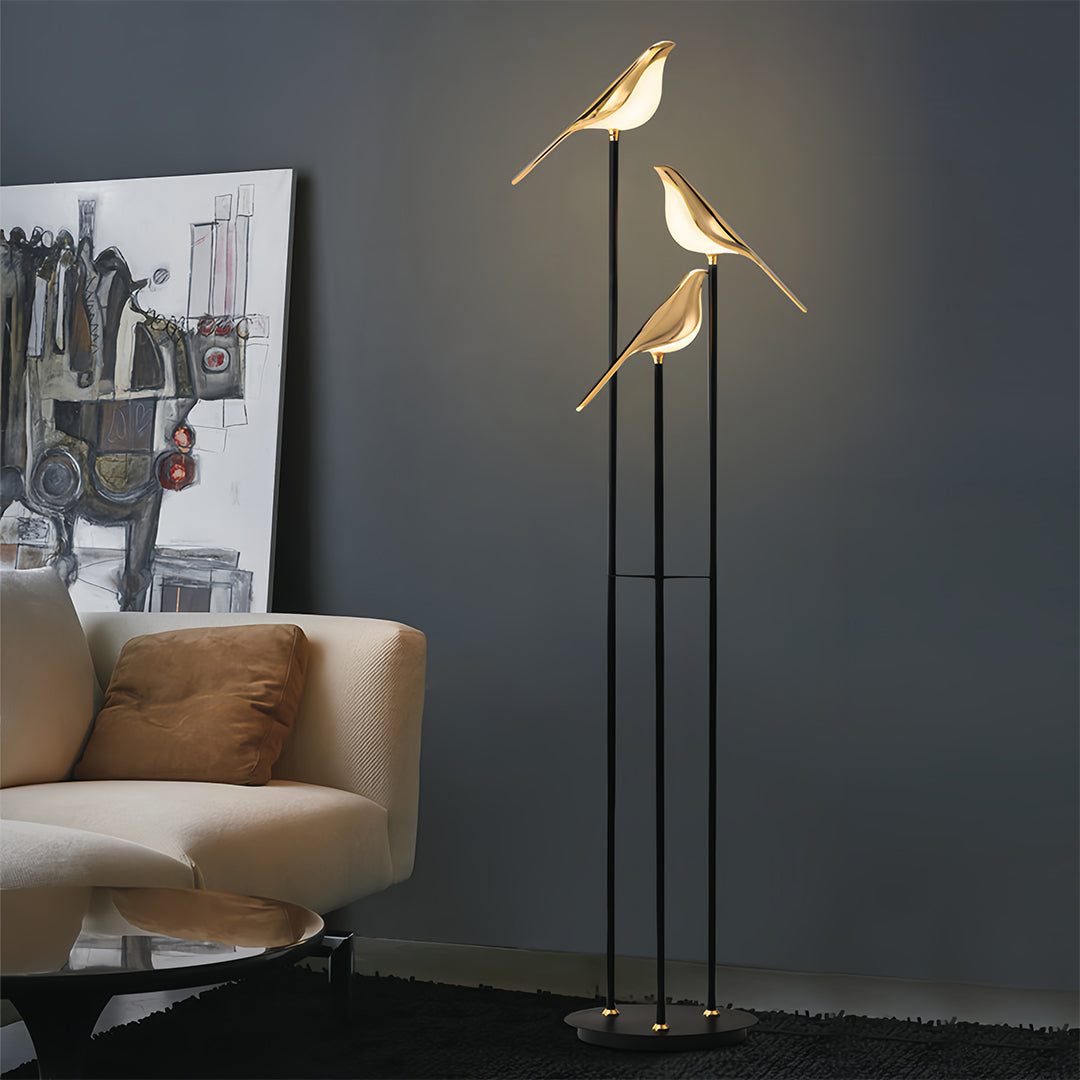 Aurelia Trio Floor Lamp — Sculptural Bird-Inspired LED Accent Light in Gold