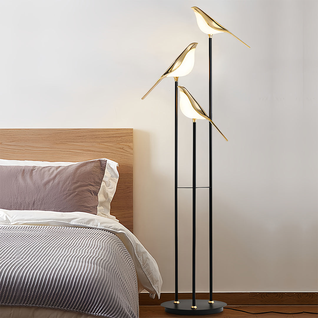 Aurelia Trio Floor Lamp — Sculptural Bird-Inspired LED Accent Light in Gold