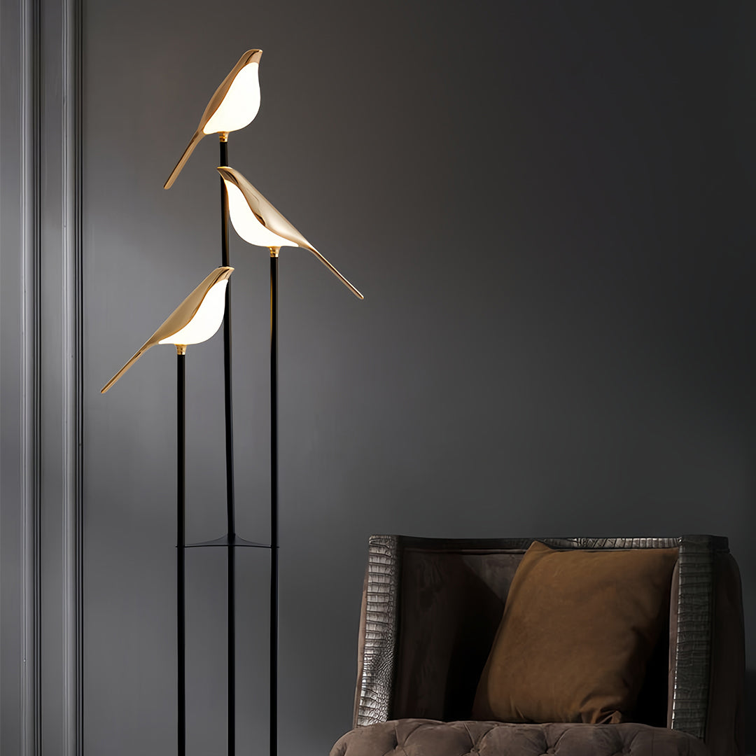 Aurelia Trio Floor Lamp — Sculptural Bird-Inspired LED Accent Light in Gold