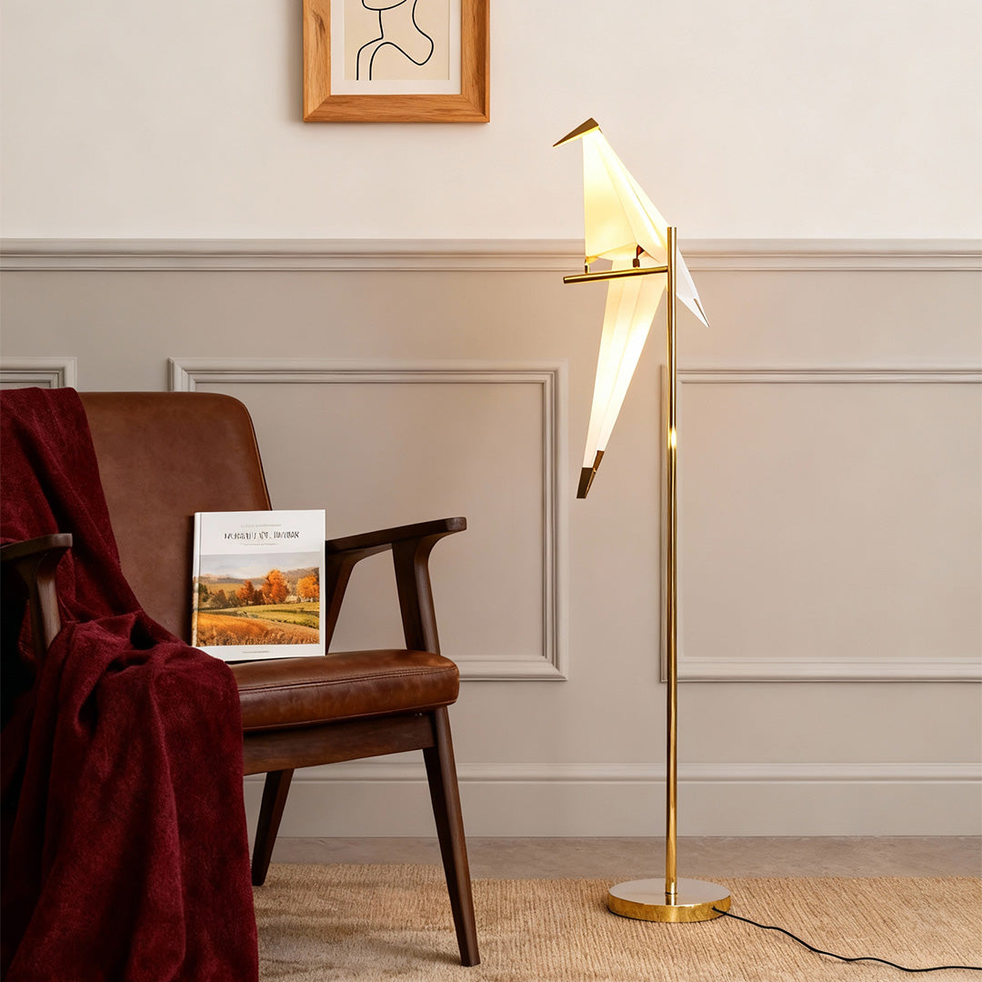 Origami Crane Wall Sconce in Gold Accent, Modern Nordic Bird Light