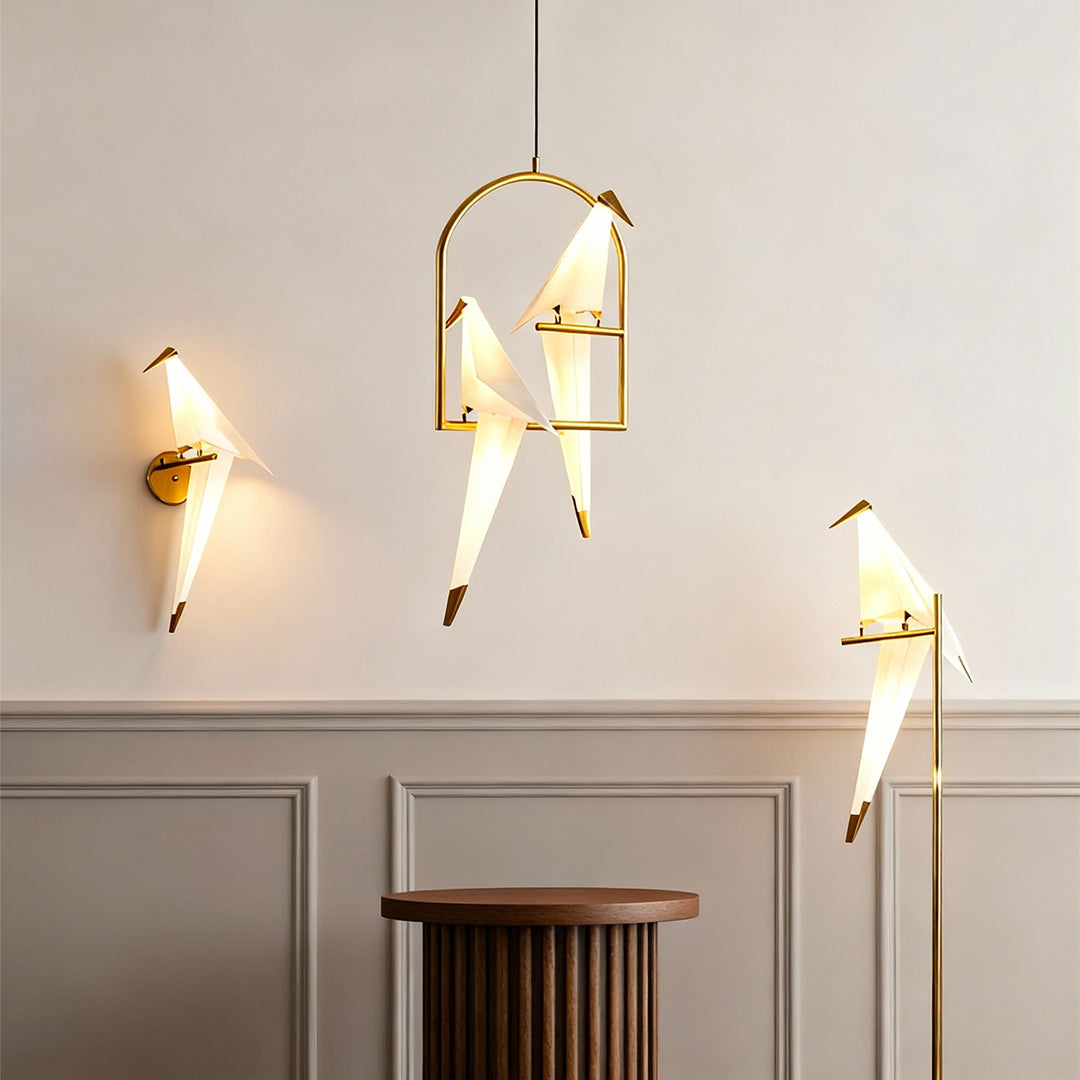 Origami Crane Wall Sconce in Gold Accent, Modern Nordic Bird Light