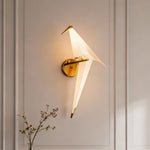 Origami Crane Wall Sconce in Gold Accent, Modern Nordic Bird Light