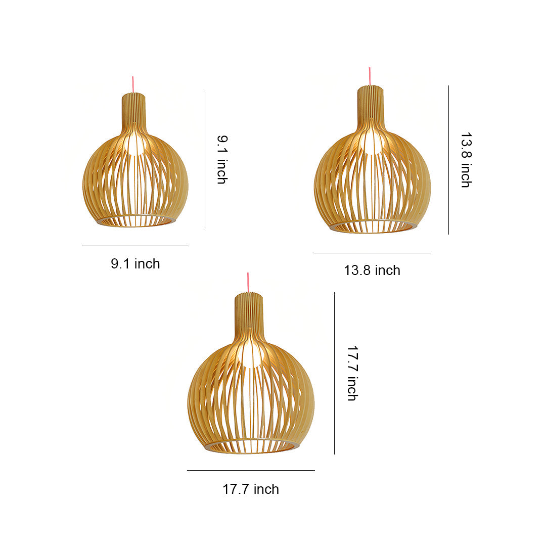 Handcrafted Wooden Birdcage Pendant Light with E27 Socket