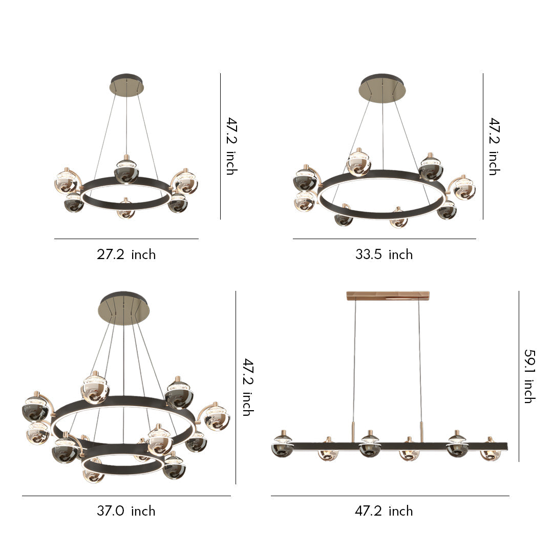 Aurelia Modern Chandelier in Black and Gold with LED Acrylic Shades