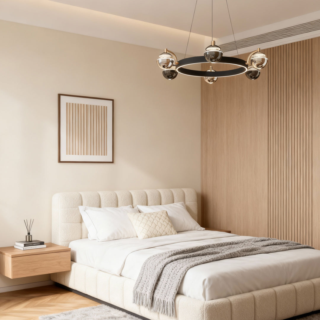 Aurelia Modern Chandelier in Black and Gold with LED Acrylic Shades