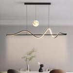 Art Deco Moon Pendant Light with Adjustable Chain, Dimmable LED Linear Suspension