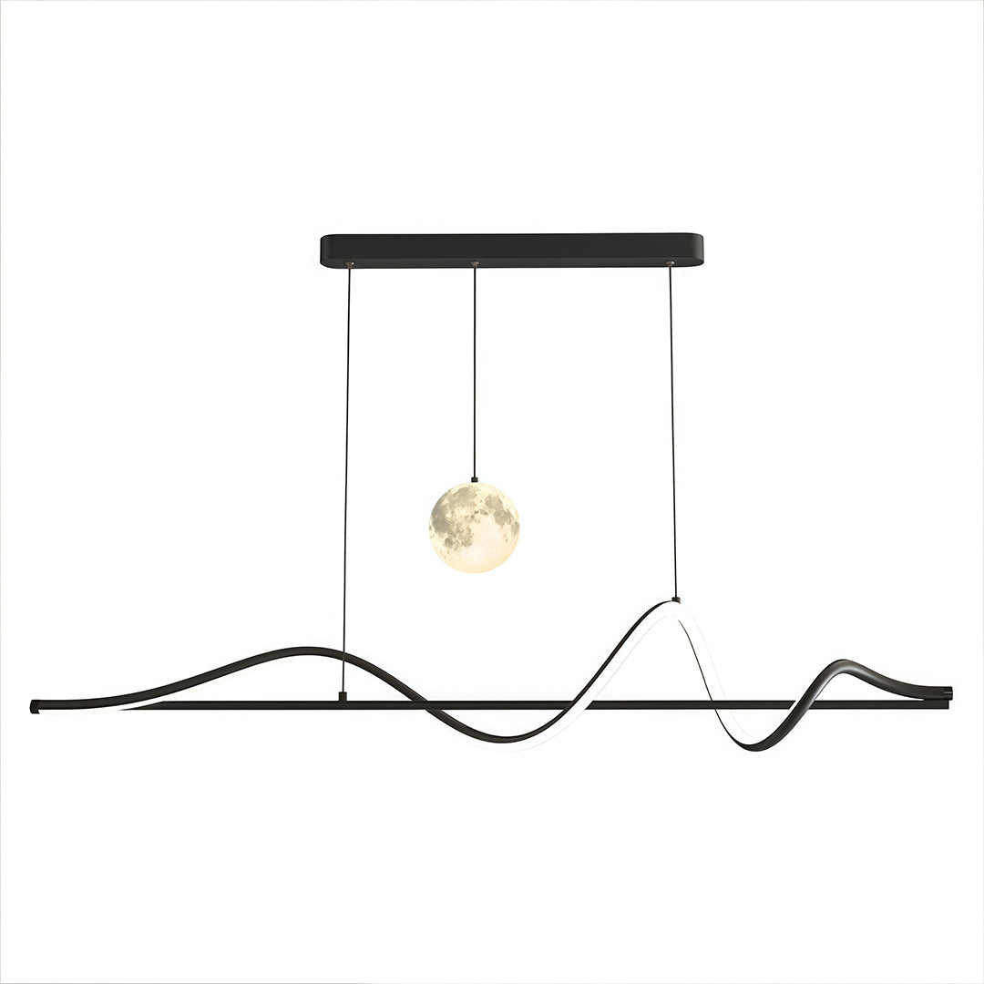 Art Deco Moon Pendant Light with Adjustable Chain, Dimmable LED Linear Suspension