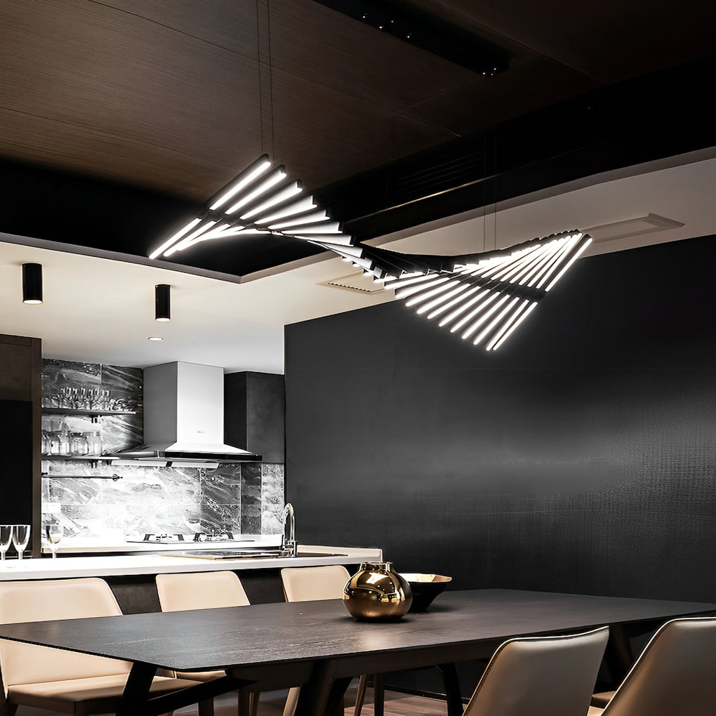 Waves Fishbone LED Chandelier – Modern Nordic Linear Pendant Light