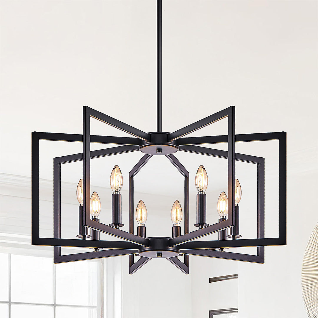 Industrial Candle Chandelier with Adjustable Height, 6 or 8 Lights