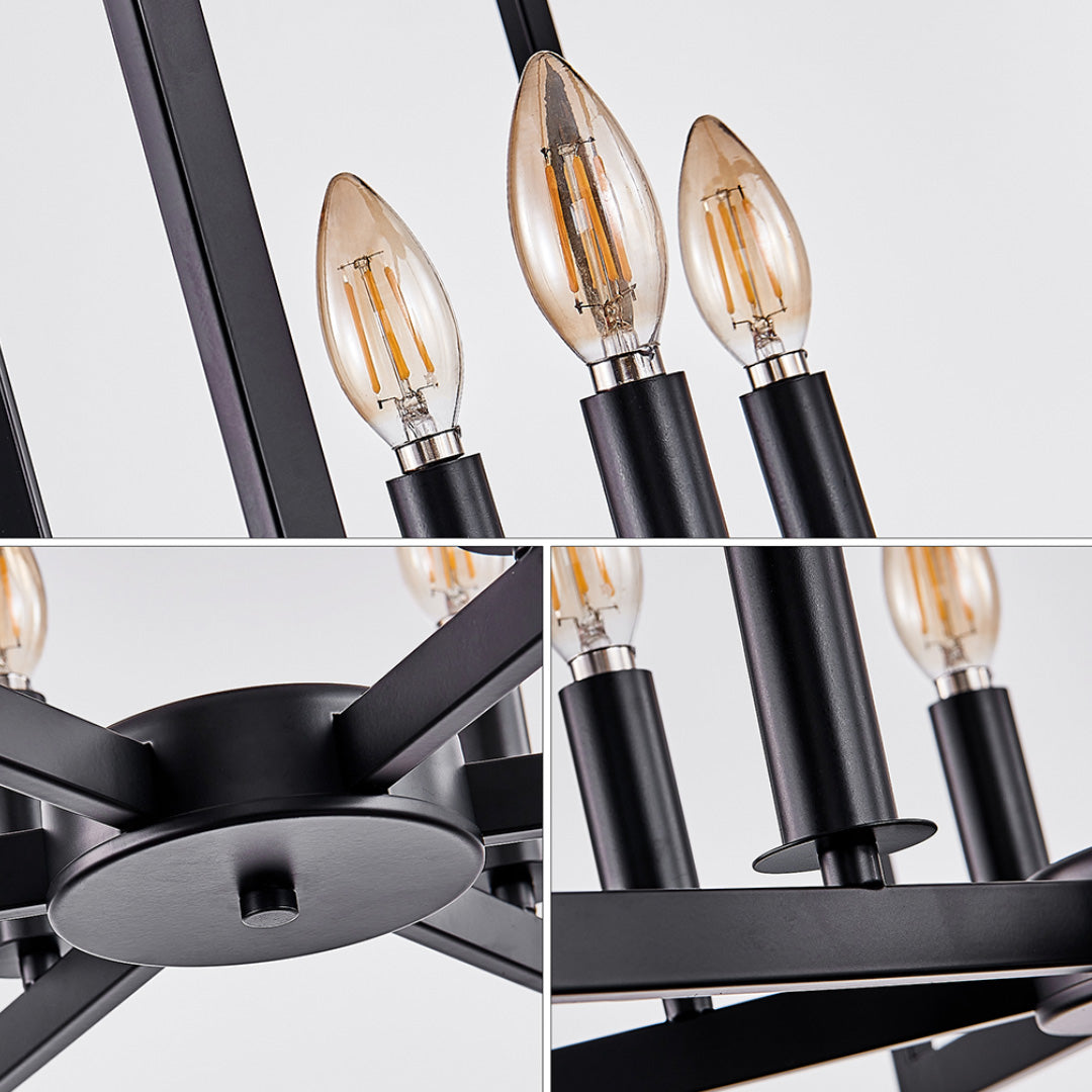 Industrial Candle Chandelier with Adjustable Height, 6 or 8 Lights