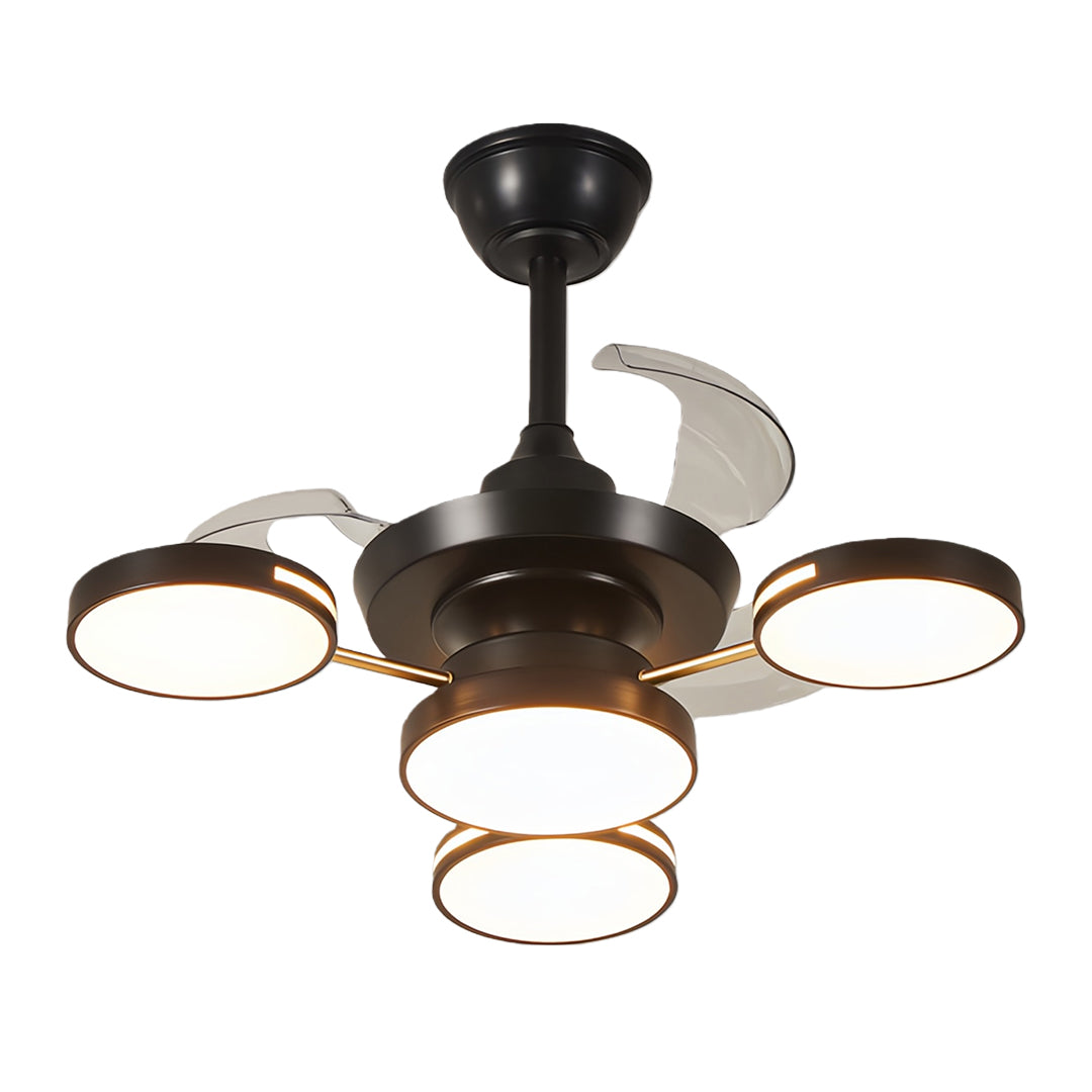 French Vintage Iron Ceiling Fan with Four Lights, 3-Blade LED Fan Lamp